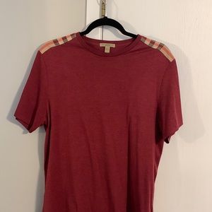 Mens Red Burgandy Burberry Brit Crew Cut TShirt M Tee Shirt